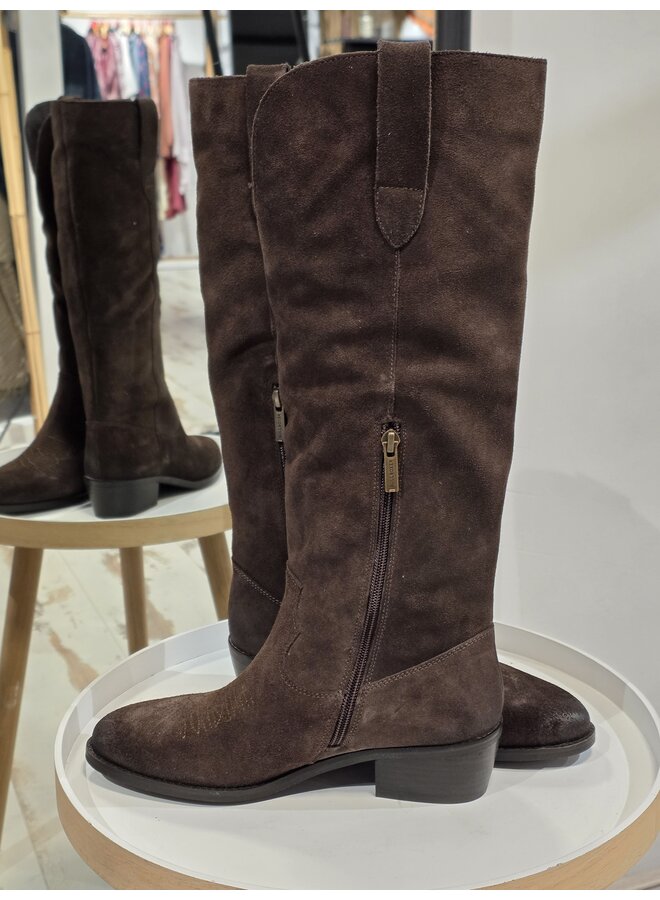 Laarzen dark brown leather suède
