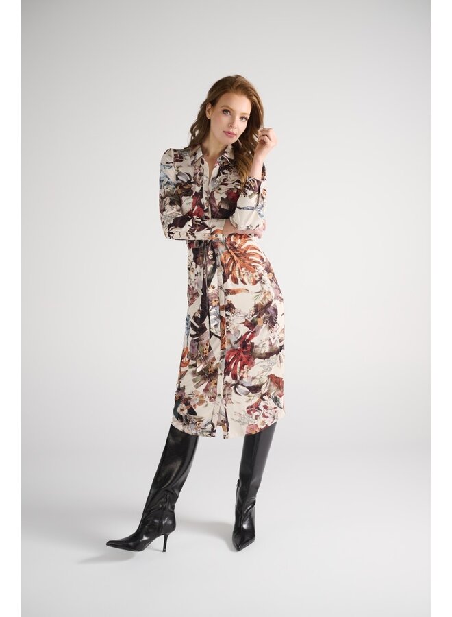 Jurk D205 midi met botanische print
