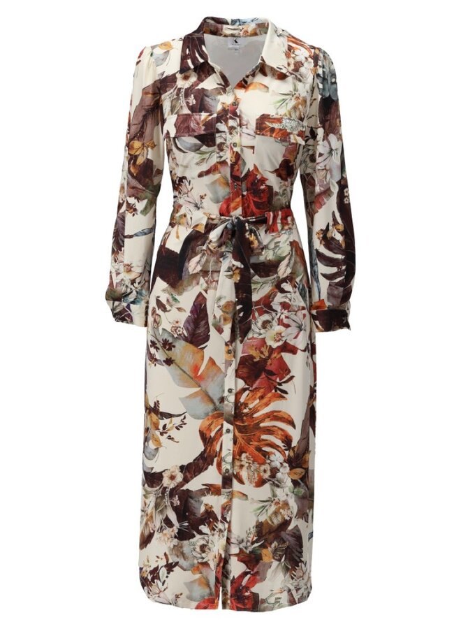 Jurk D205 midi met botanische print