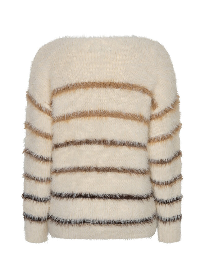 Trui Fuzzy & stripe creme/brown