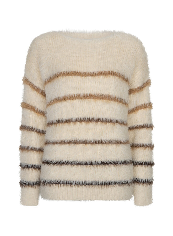 Trui Fuzzy & stripe creme/brown