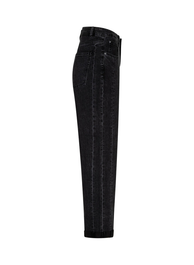 Broek Caitlina side patch black denim