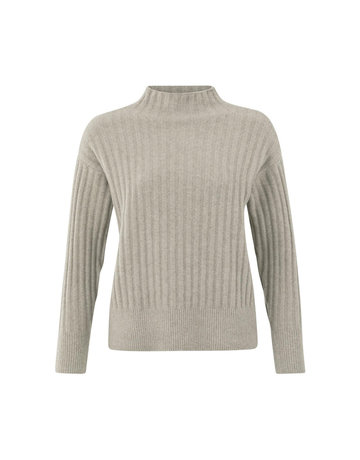 Yaya Yaya Ribbed Turtleneck Sweater Taupe Grey Melange