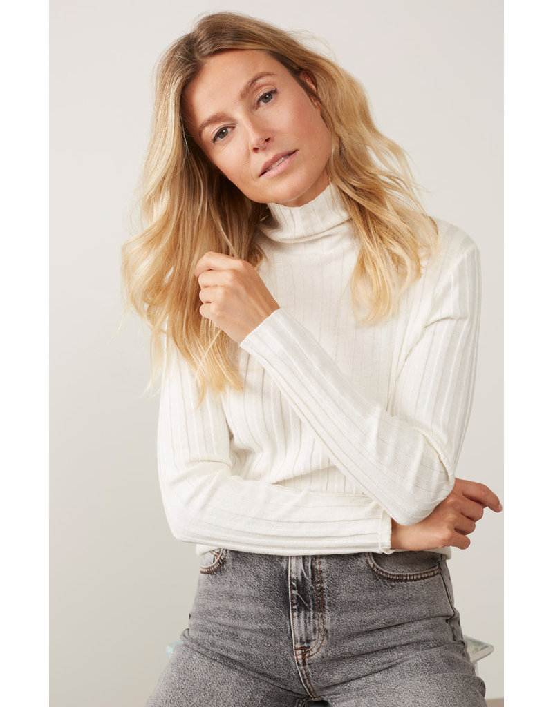 Yaya Yaya Rib Sweater With Close-fit Wool White Melange 01-000143-210