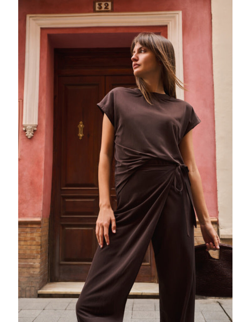 Yaya Yaya Wide-leg jersey pant wrap effect Aub.Purple