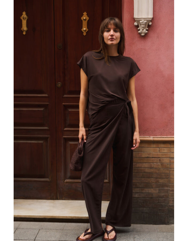 Yaya Yaya Wide-leg jersey pant wrap effect Aub.Purple
