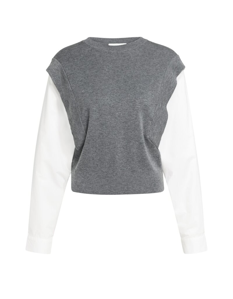 Yaya Yaya Sw. Woven , White Sleeves Grey Mel.