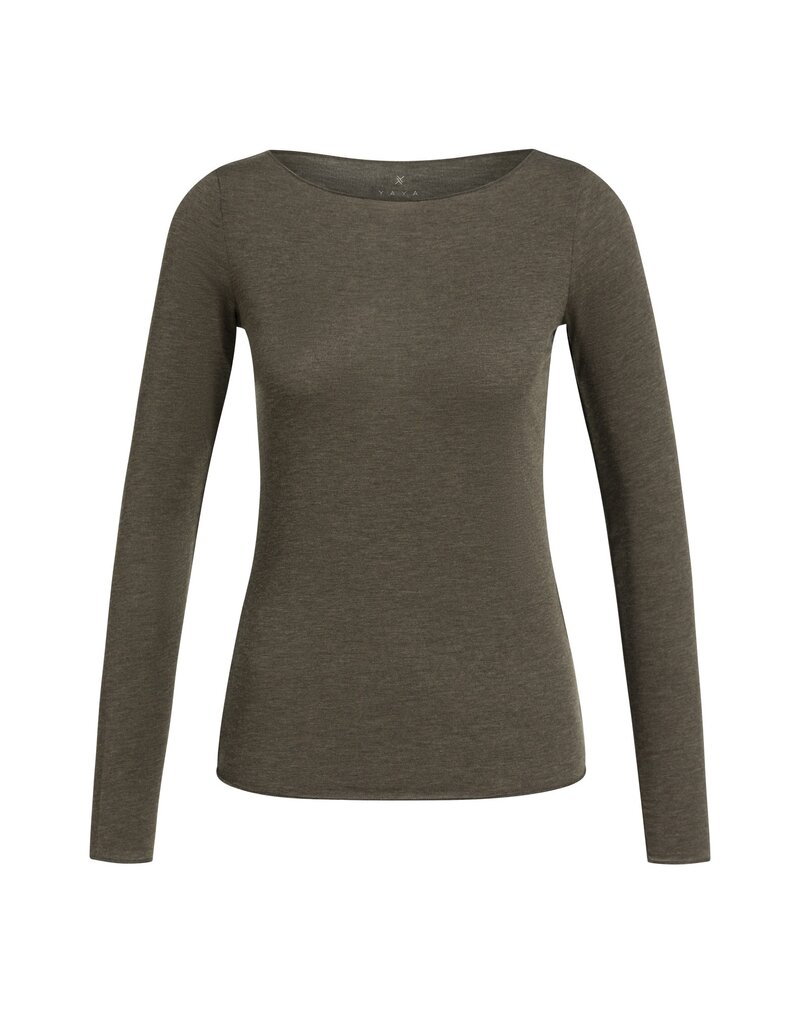 Yaya Yaya Top LS Round Neck Slate Black Brown Mel.
