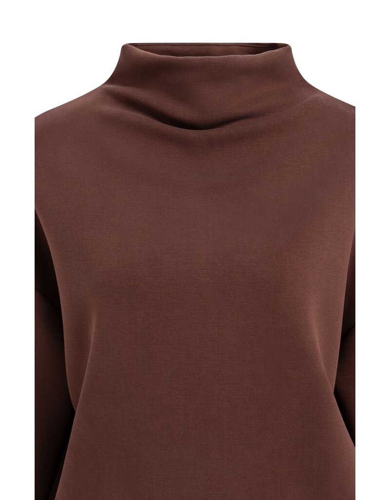 Yaya Yaya Sweatshirt hoge gedrapeerde halslijn Bitter Choc Red
