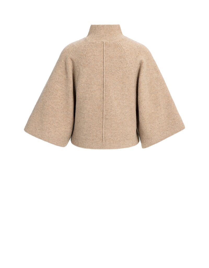 Yaya Yaya Trui hoge Hals Wijde Mouwen Dark beige Mel.