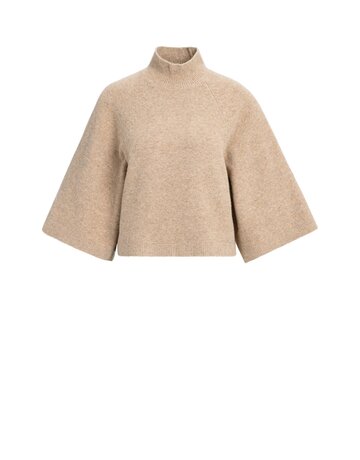 Yaya Yaya Trui hoge Hals Wijde Mouwen Dark beige Mel.