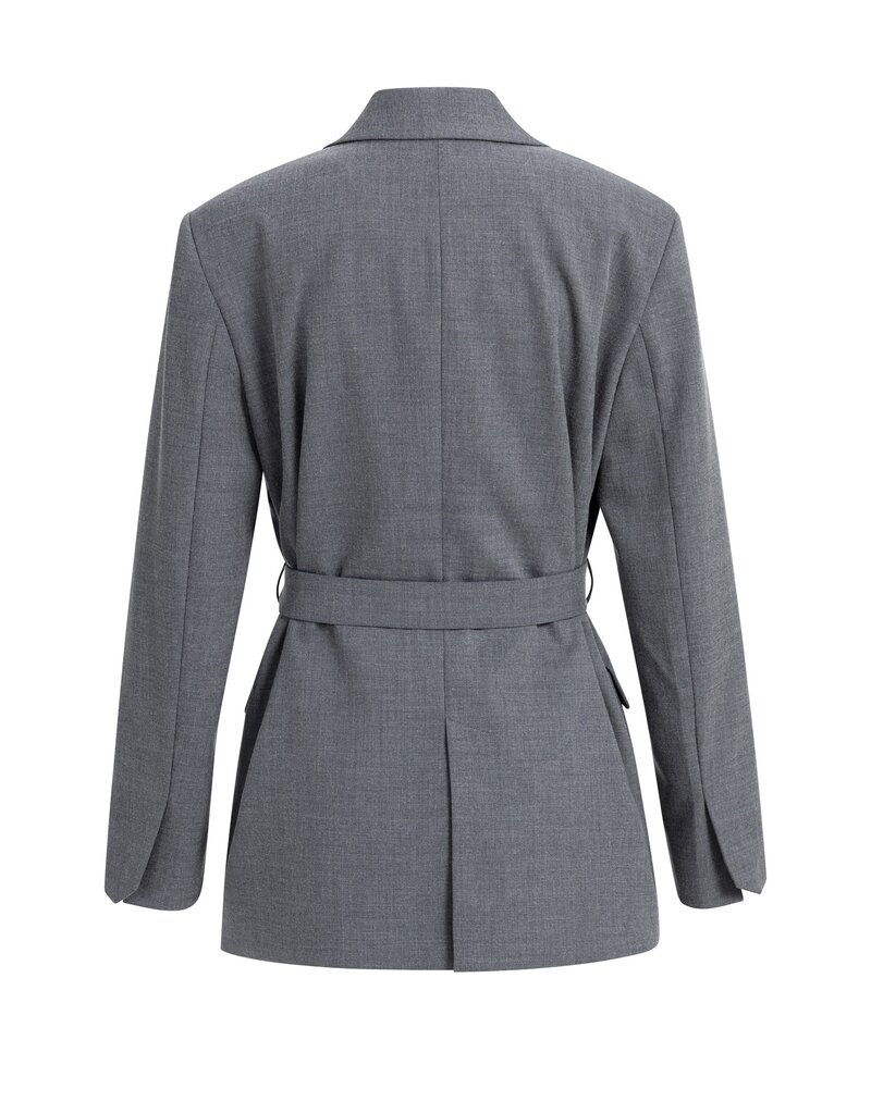 Yaya Yaya Geweven wikkelblazer met riemdetails Med Grey Mel