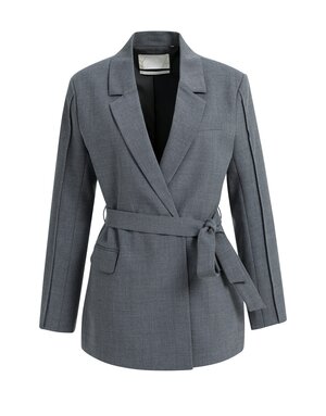 Yaya Yaya Geweven wikkelblazer met riemdetails Med Grey Mel