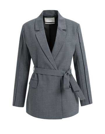 Yaya Yaya Geweven wikkelblazer met riemdetails Med Grey Mel