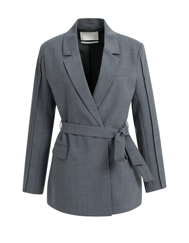 Yaya Yaya Geweven wikkelblazer met riemdetails Med Grey Mel