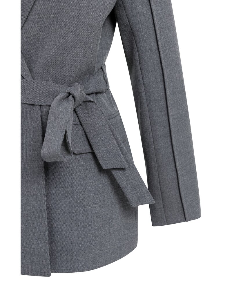 Yaya Yaya Geweven wikkelblazer met riemdetails Med Grey Mel