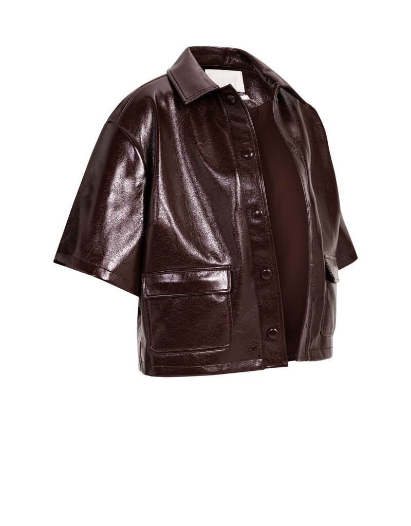 Yaya Yaya Korte Blouse Jas Lakleer Bitter Choc Red