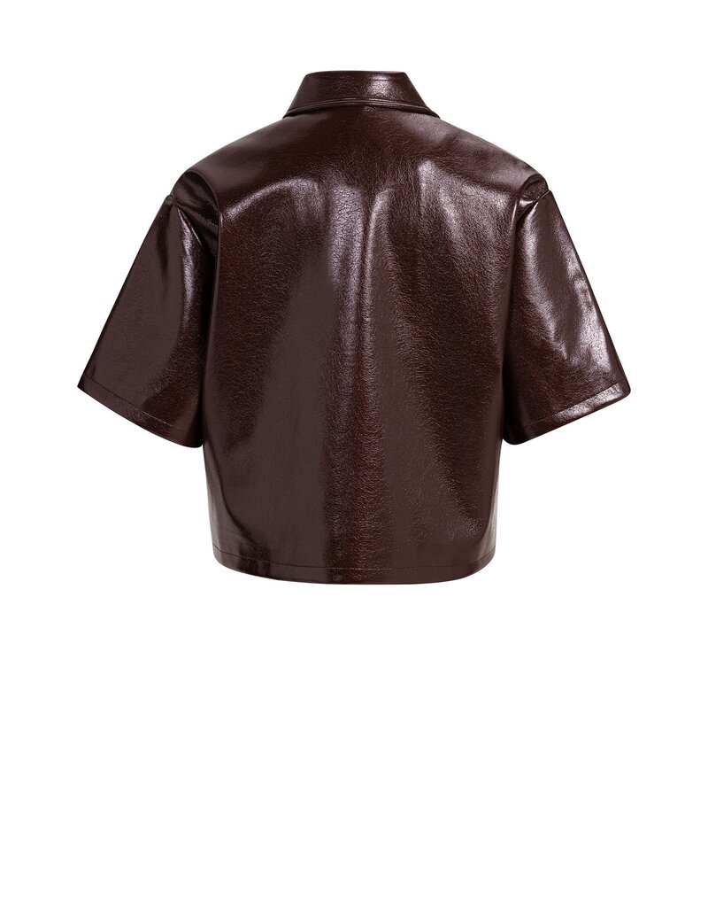 Yaya Yaya Korte Blouse Jas Lakleer Bitter Choc Red