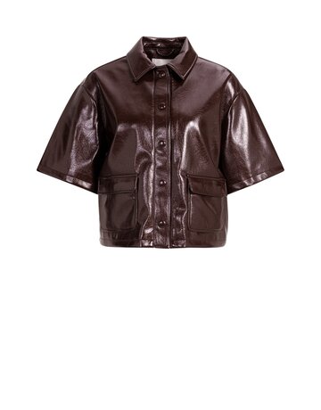 Yaya Yaya Korte Blouse Jas Lakleer Bitter Choc Red