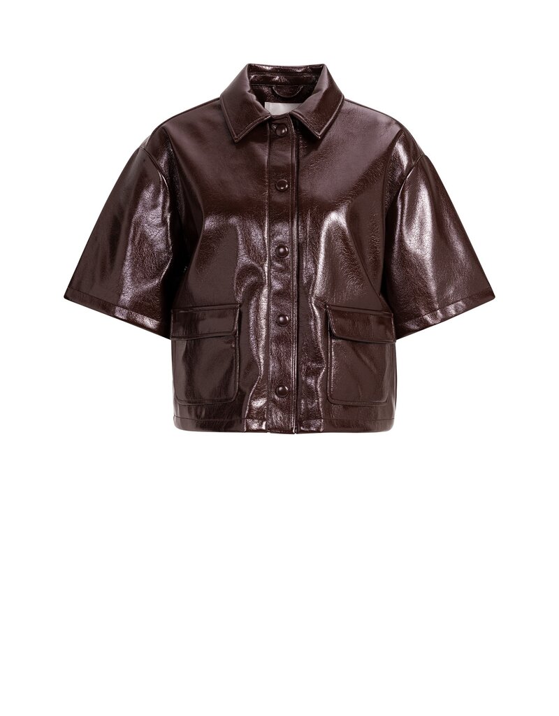 Yaya Yaya Korte Blouse Jas Lakleer Bitter Choc Red