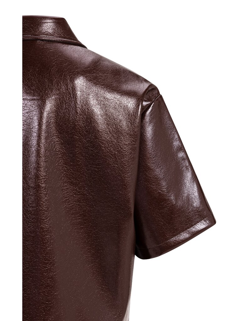 Yaya Yaya Korte Blouse Jas Lakleer Bitter Choc Red