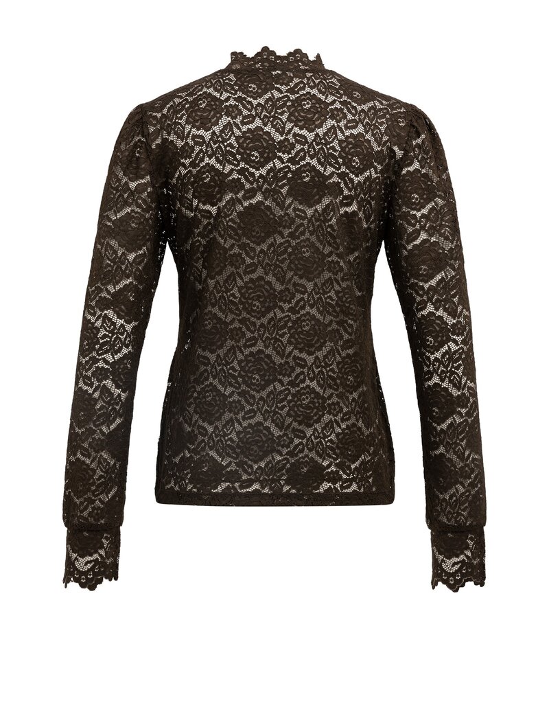 Yaya Yaya Kanten top met hoge halslijn Del.Brown