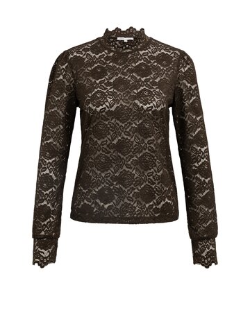 Yaya Yaya Kanten top met hoge halslijn Del.Brown