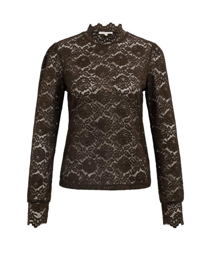 Yaya Yaya Kanten top met hoge halslijn Del.Brown