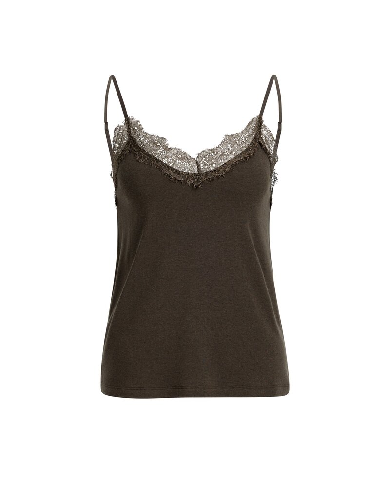 Yaya Yaya Jersey singlet met kanten rand Del.Brown