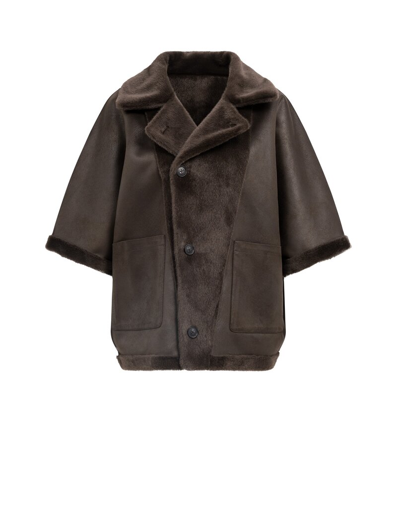 Yaya Yaya Oversized omkeerbare mouwloze  jas van imitatiebont Del.Brown