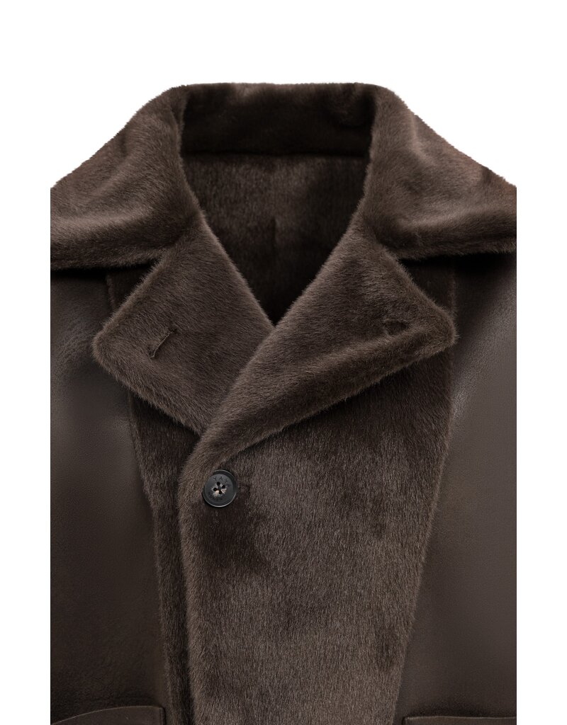 Yaya Yaya Oversized omkeerbare mouwloze  jas van imitatiebont Del.Brown