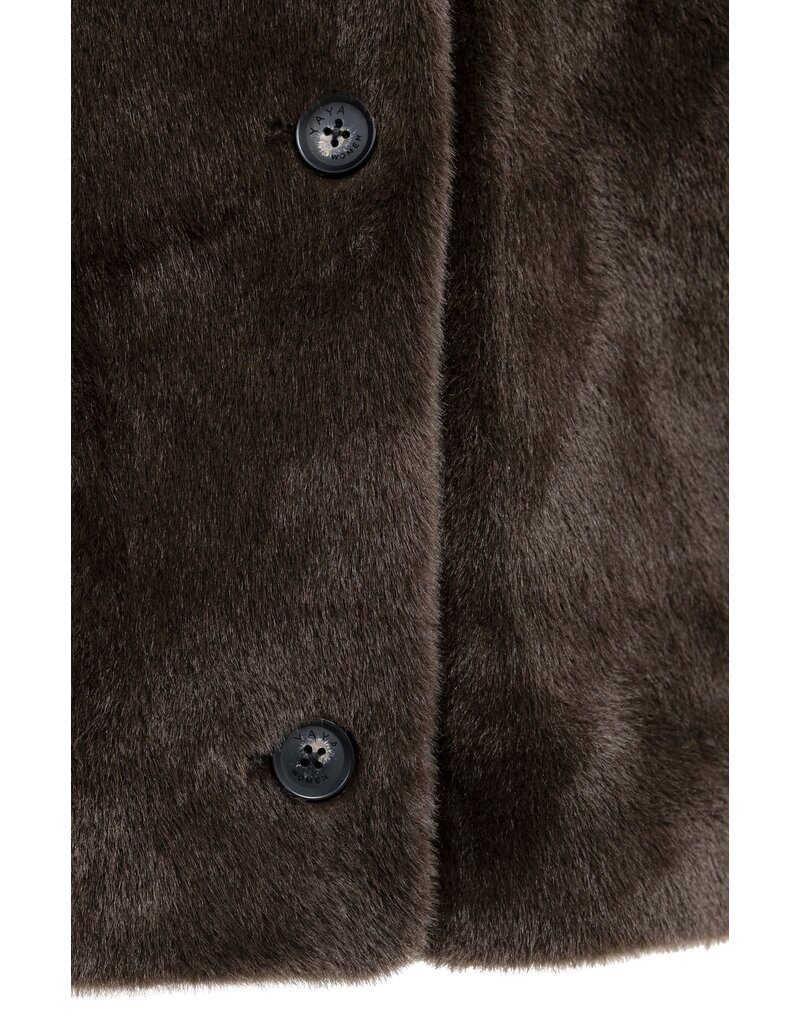 Yaya Yaya Oversized omkeerbare mouwloze  jas van imitatiebont Del.Brown