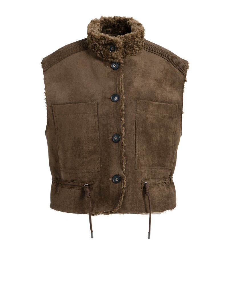 Yaya Yaya Oversized bodywarmer imitatiebont Cocoa Brown