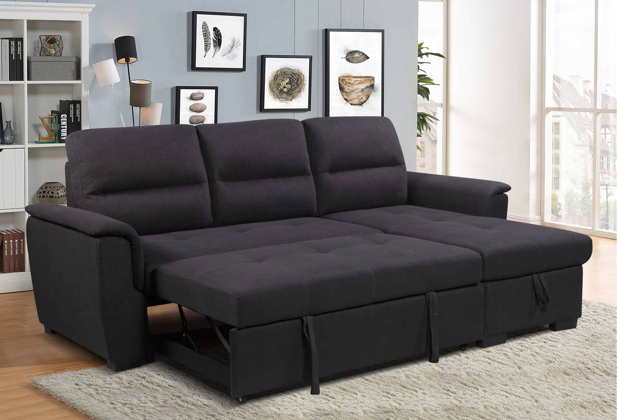 3-zits slaapbank Monaco met chaise lounge en opbergruimte (490L)