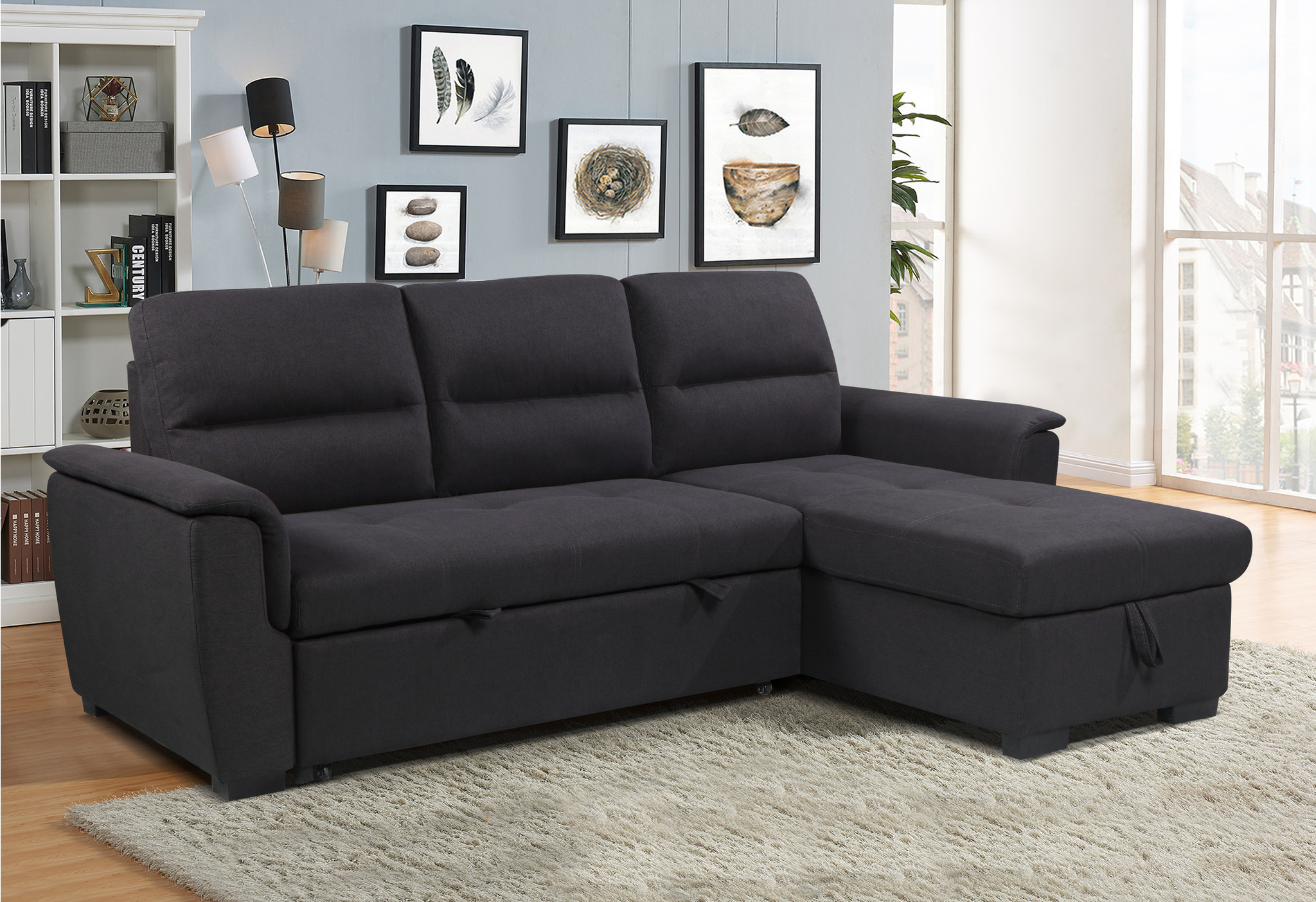 3-zits slaapbank Monaco met chaise lounge en opbergruimte (490L)