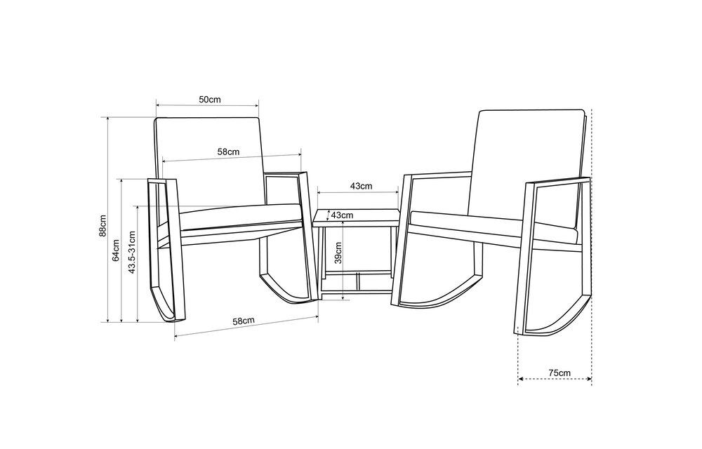 Schommelstoelen Mello incl. bijpassend tafeltje (balkon/(voor)tuin/indoor)