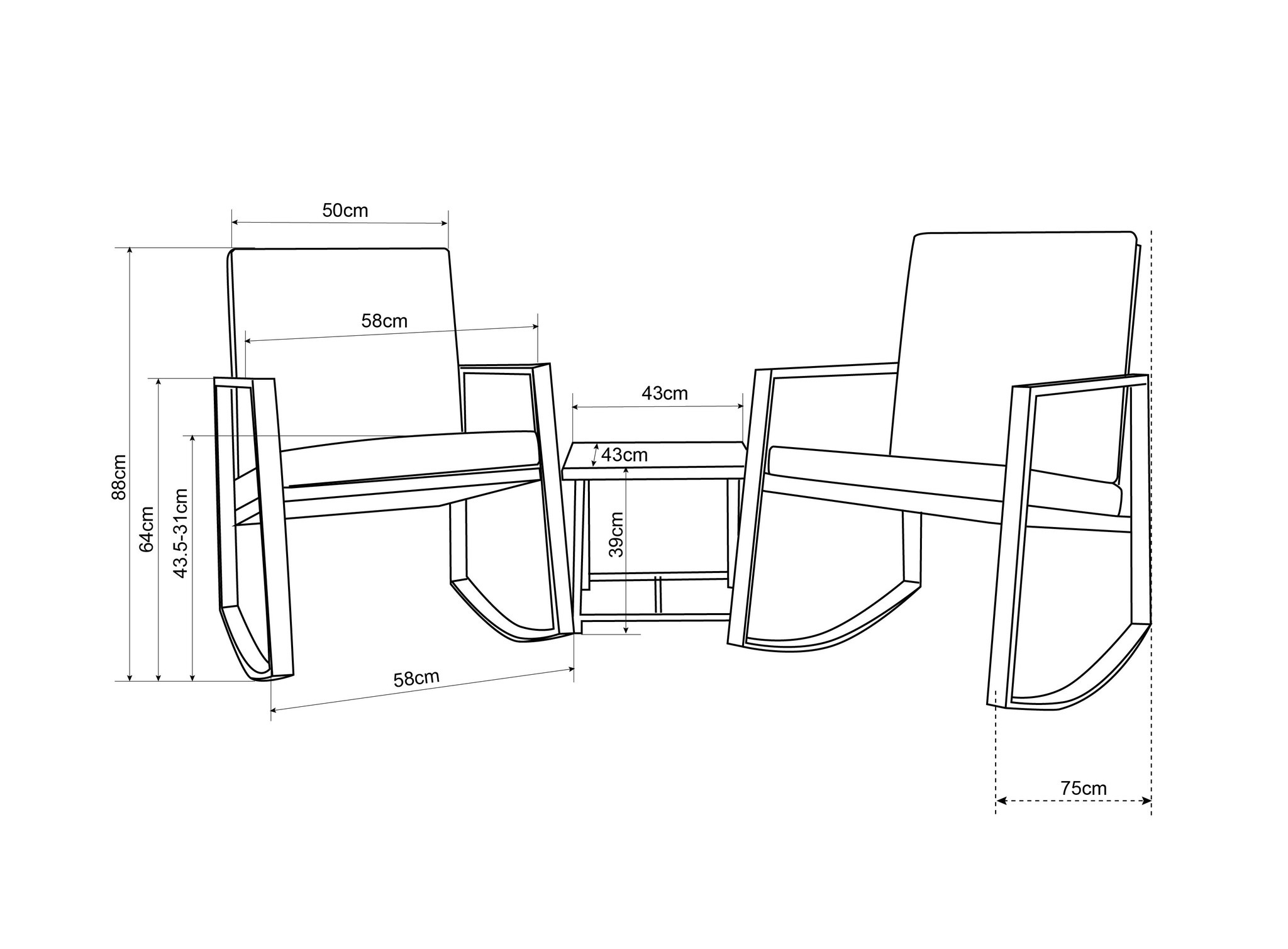 Schommelstoelen Mello incl. bijpassend tafeltje (balkon/(voor)tuin/indoor)