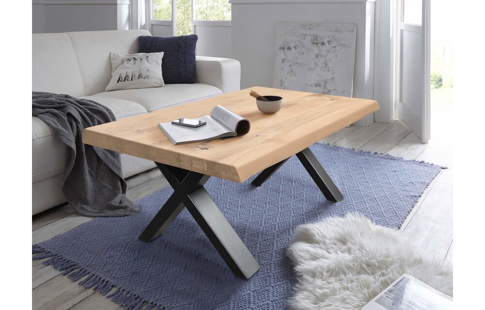 Industriele Eikenhout Salon of Eetkamertafel Fabrio met stalen X-Frame