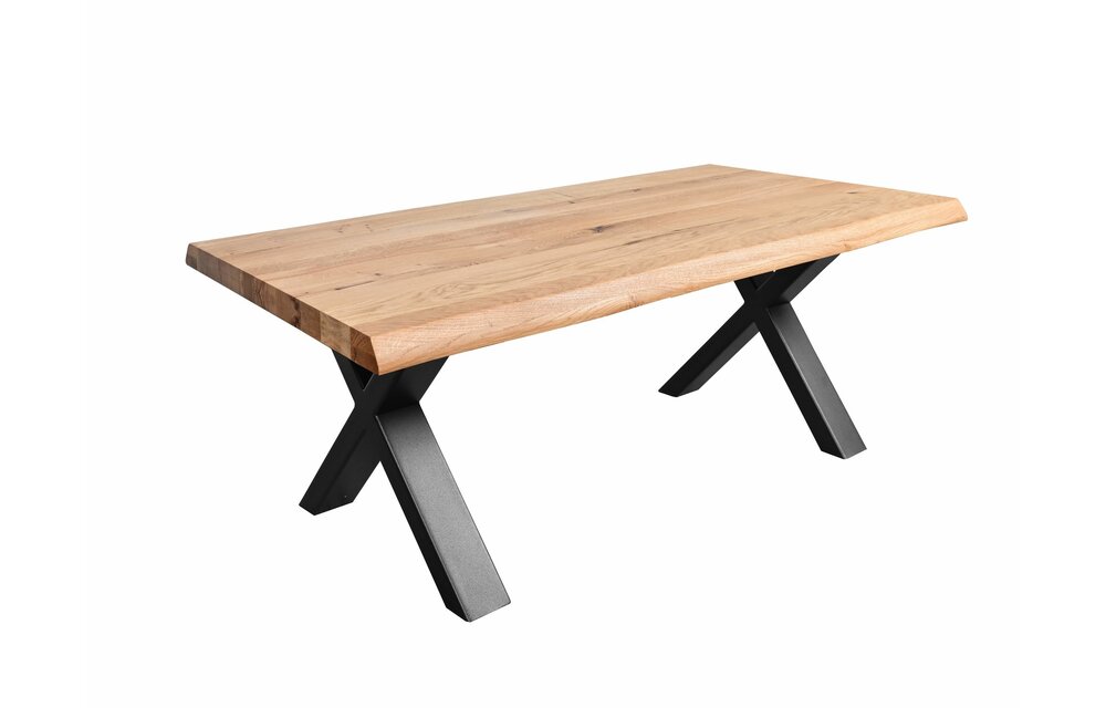 Industriele Eikenhout Salon of Eetkamertafel Fabrio met stalen X-Frame