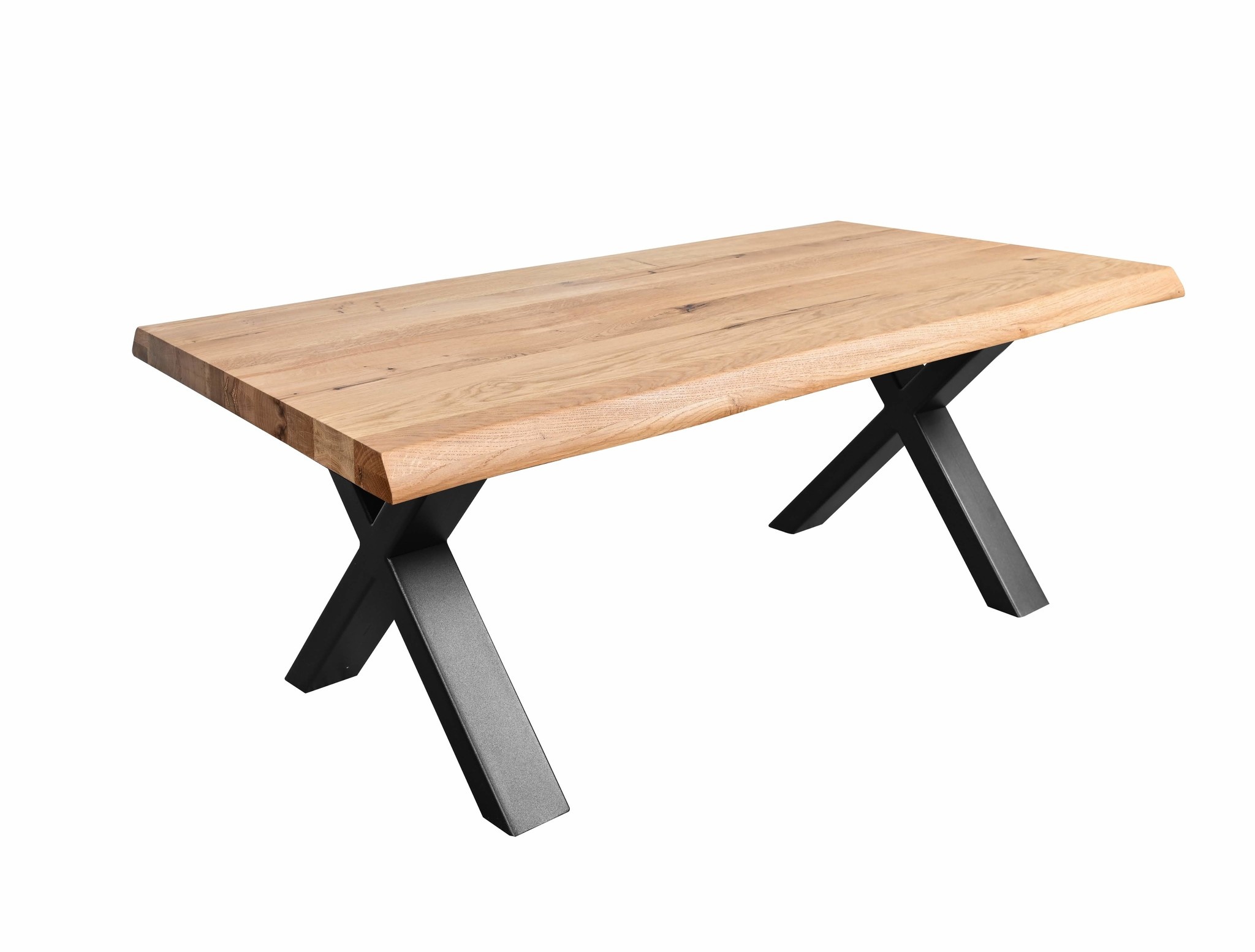 Industriele Eikenhout Salon of Eetkamertafel Fabrio met stalen X-Frame