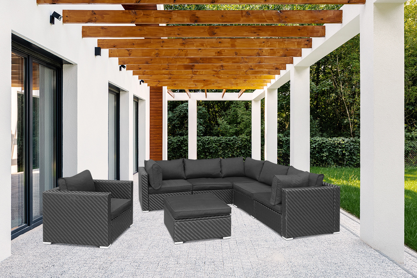 Luxe 6-persoons Wicker Loungeset Giulio incl. Poef