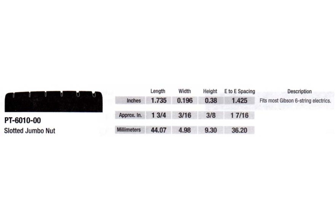 GraphTech TUSQ-XL PQL-6010-00 Gibson Les Paul nut slotted