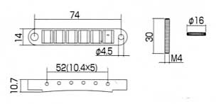 Gotoh GE103B Tune-O-Matic bridge chrome, 4mm studs