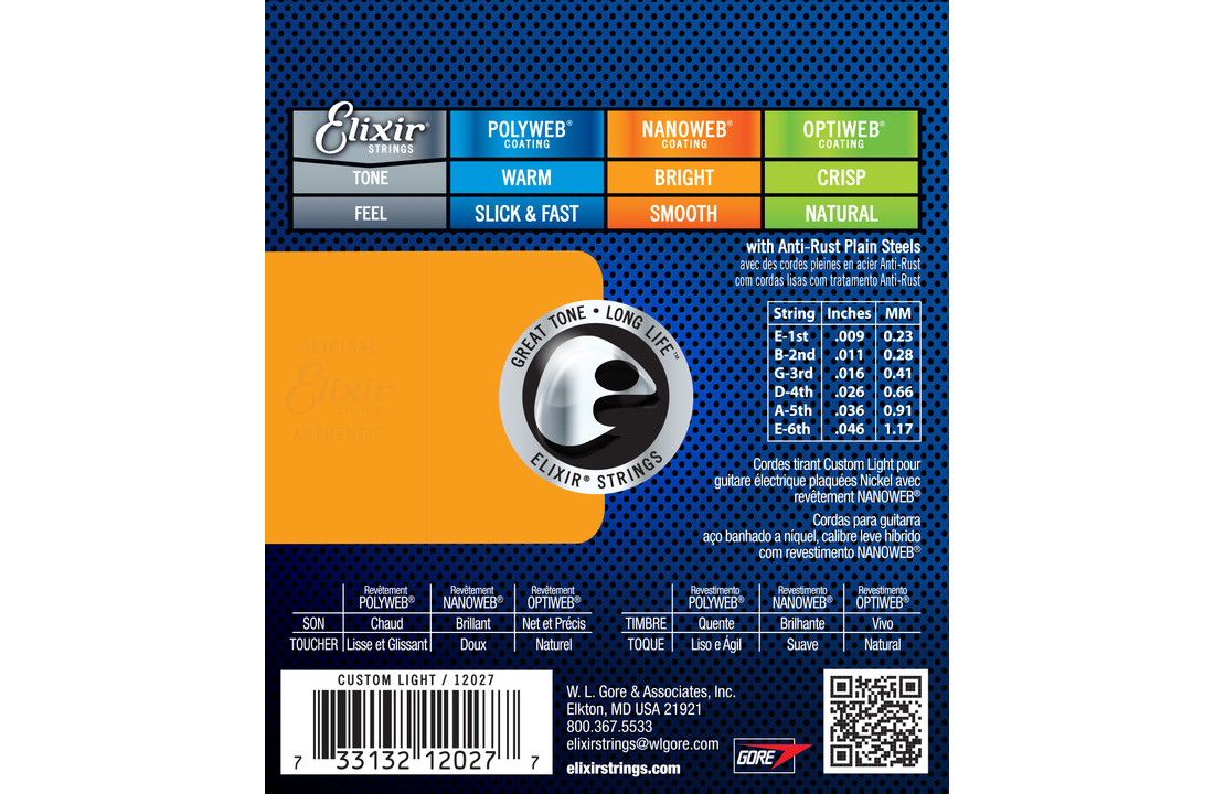 Elixir 12027 Nanoweb Electric Custom Light snaren 9-46
