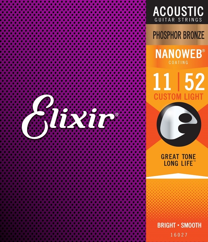 Elixir 16027 Nanoweb Strings Acoustic Phosphor Bronze Custom Light 11-52