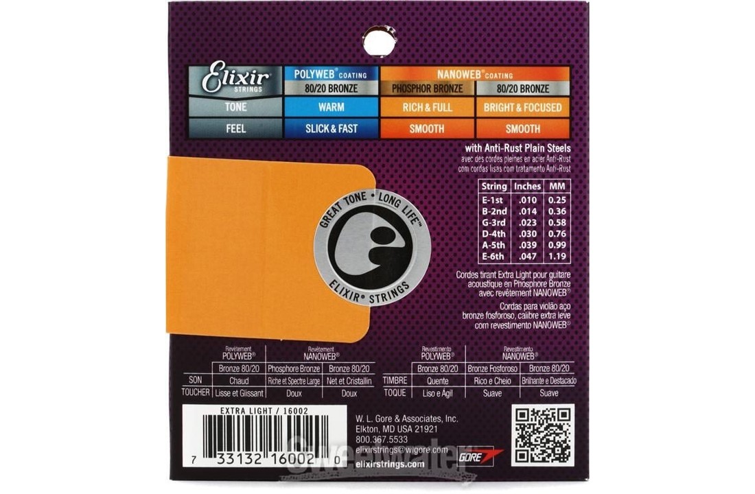 Elixir 16002 Nanoweb Snaren Akoestisch Phosphor Brons Extra Light 10-47