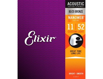 Elixir 11027 Nanoweb Strings Acoustic Bronze Custom Light 11-52