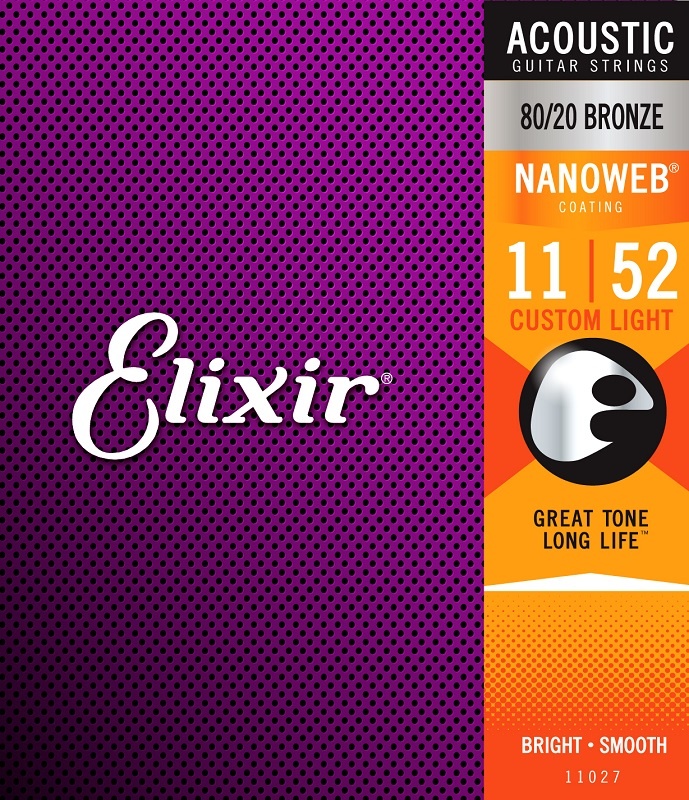 Elixir 11027 Nanoweb Strings Acoustic Bronze Custom Light 11-52