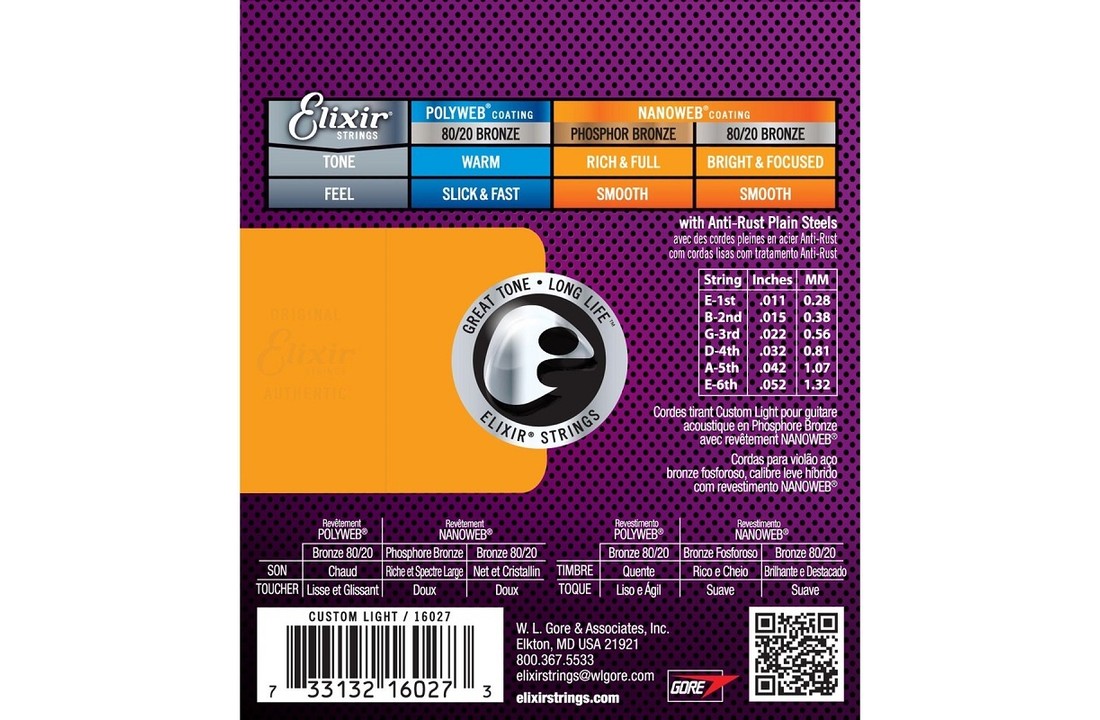 Elixir 11027 Nanoweb Snaren Akoestisch Brons Custom Light 11-52