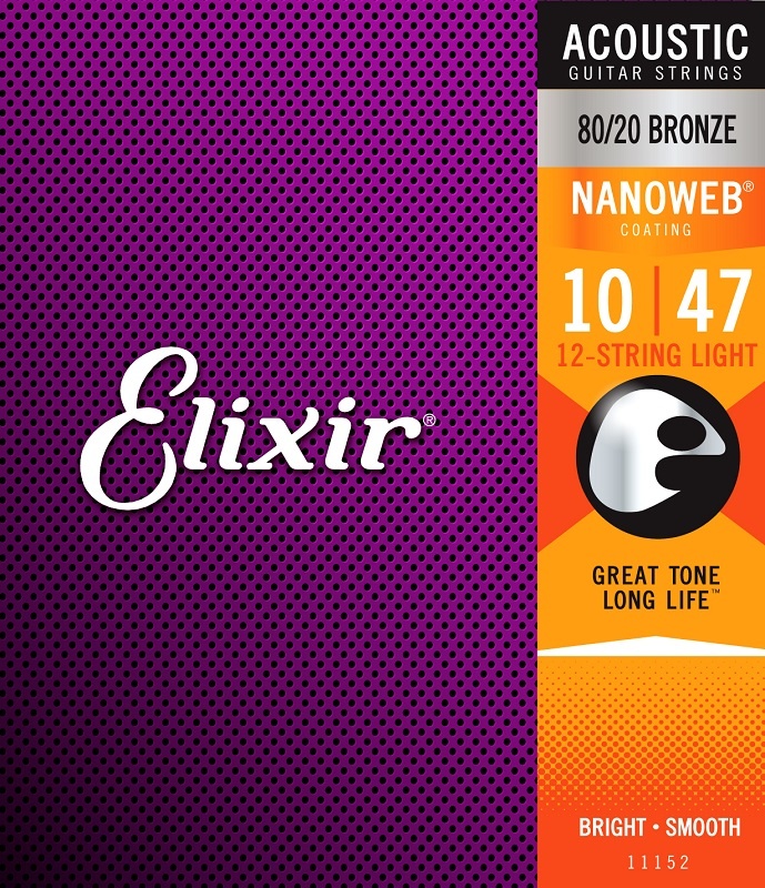 Elixir 11152 Nanoweb  12-Snarig Akoestisch Brons Light  snaren 10-47